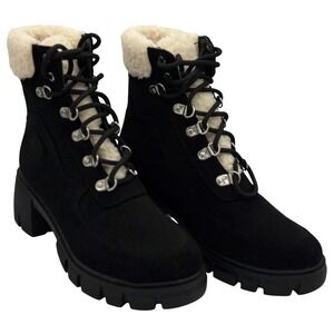 Kayleen Black Vegan Suede Lace Up Fur Lined Combat Winter Boots Women Sz 10 NWOB